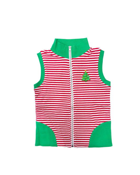 Funfetti Kids Red Stripe Embroidered Christmas Tree Vest
