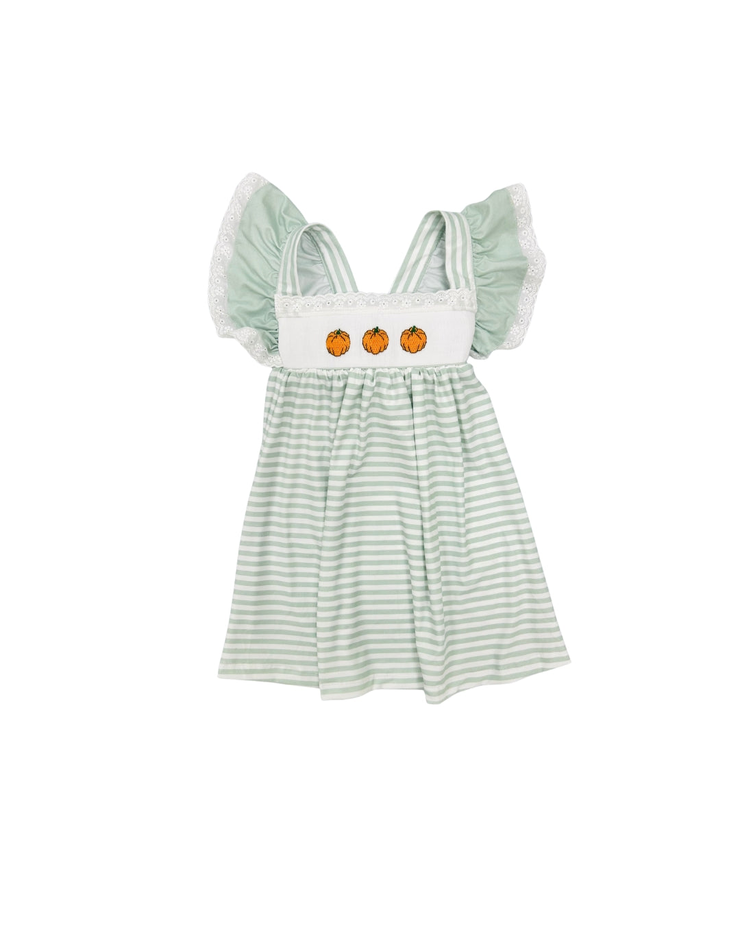 Hand Smocked Pumpkin Lace Trim Dress