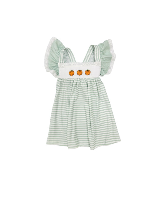 Hand Smocked Pumpkin Lace Trim Dress