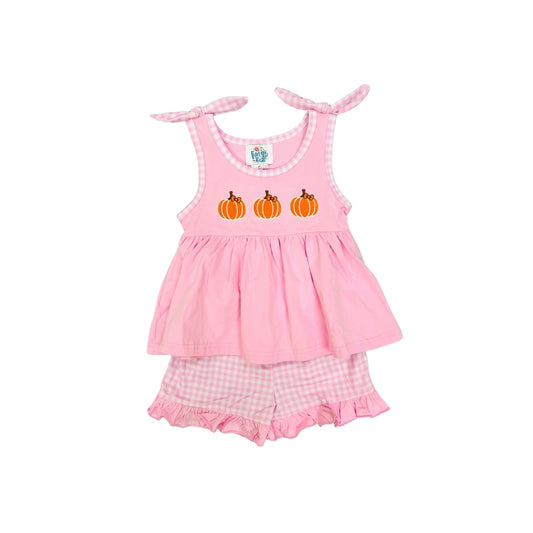 Funfetti Kids Pink Gingham Pumpkin Applique Short Set