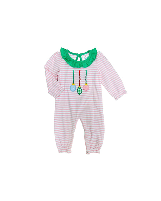 Funfetti Kids Pink Stripe Ornament Applique Romper