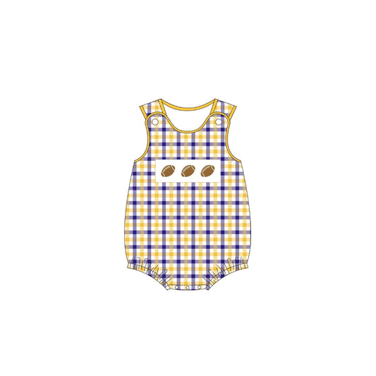 PRE ORDER - Funfetti Kids Purple/Gold Plaid Football Applique Bubble