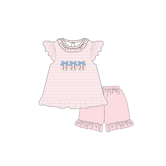 PRE ORDER - Funfetti Kids Pink Stripe Baseball/Bow Short Set