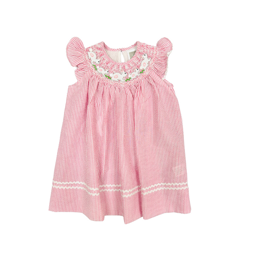 Lil Cactus Smocked Bunny Pink Stripe Dress