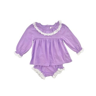 Funfetti Kids Girl Purple Eyelet Trim Bloomer Set