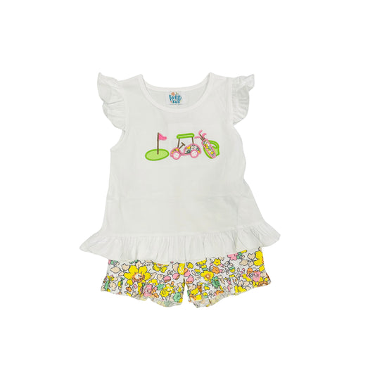 Funfetti Kids Girl Embroidered Golf Cart/Tee Floral Short Set