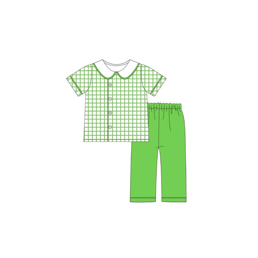 PRE ORDER - Funfetti Kids Green Gingham Pant Set with Collar