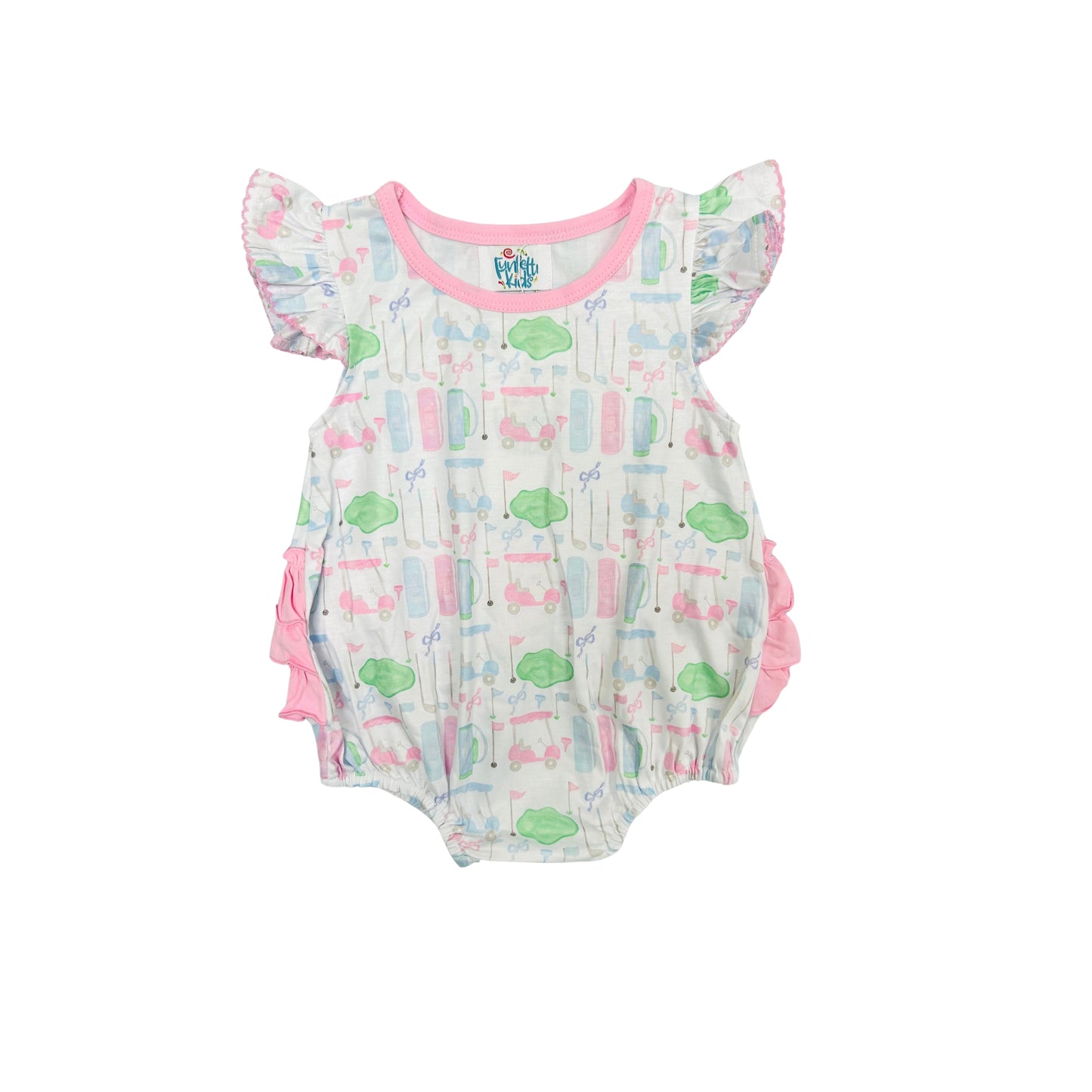 Funfetti Kids Girl Pink Golf Print Ruffle Bubble