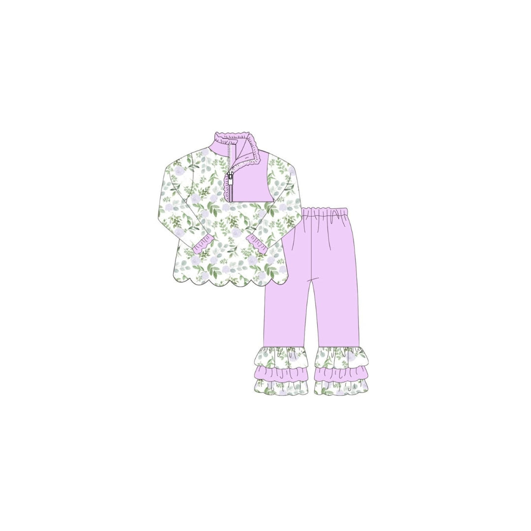 PRE ORDER - Funfetti Kids Purple Floral Ruffle Legging Set