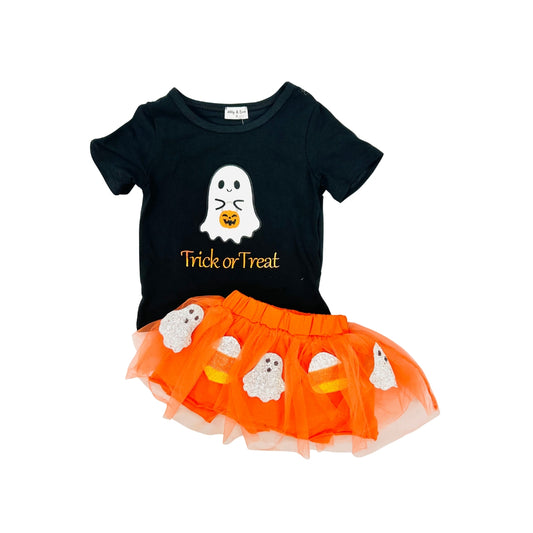 Trick or Treat Sequin Candy Corn/Ghost Skirt Set