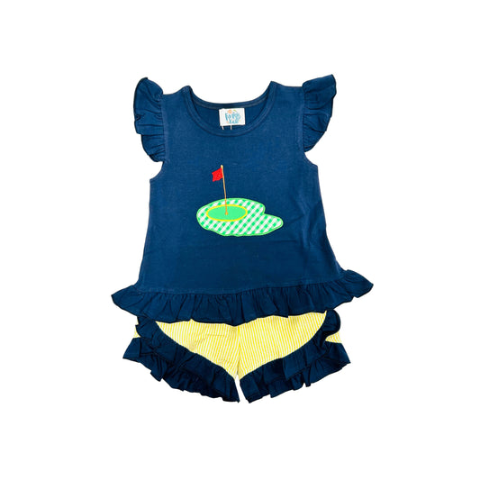 Funfetti Kids Girl Navy Golf Appliqué Short Set