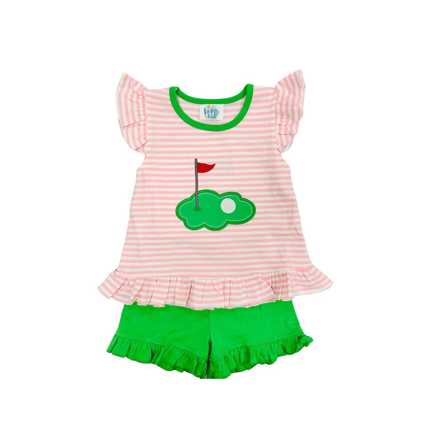 Funfetti Kids Girl Stripe Hole in One Appliqué Short Set