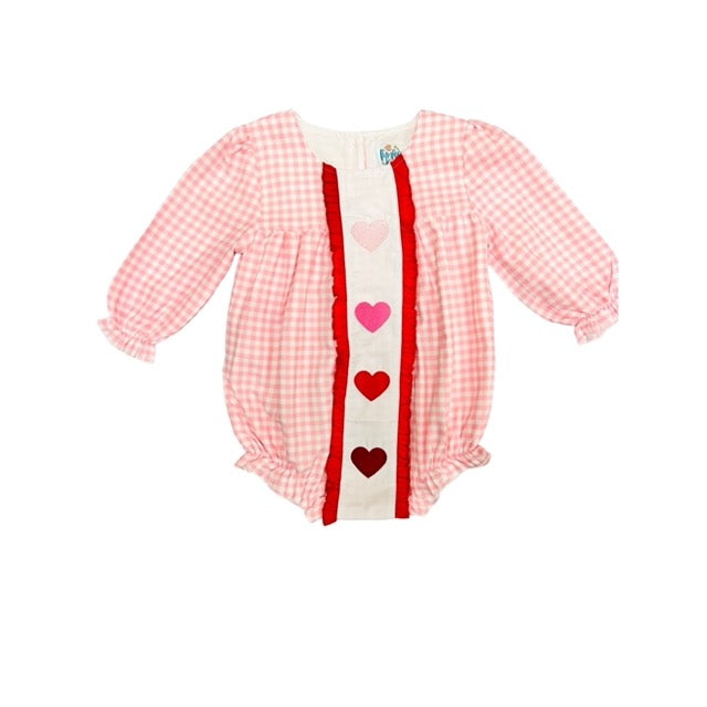 Funfetti Kids Girl Pink check/heart embroidered Bubble