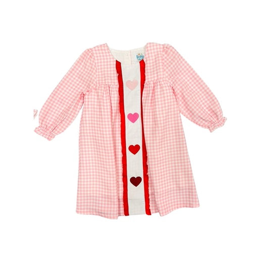 Funfetti Kids Girl Pink check/heart embroidered Dress