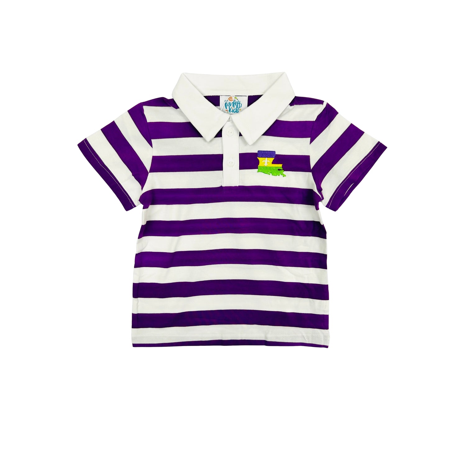 Funfetti Kids Boy Embroidered Louisiana Stripe Polo