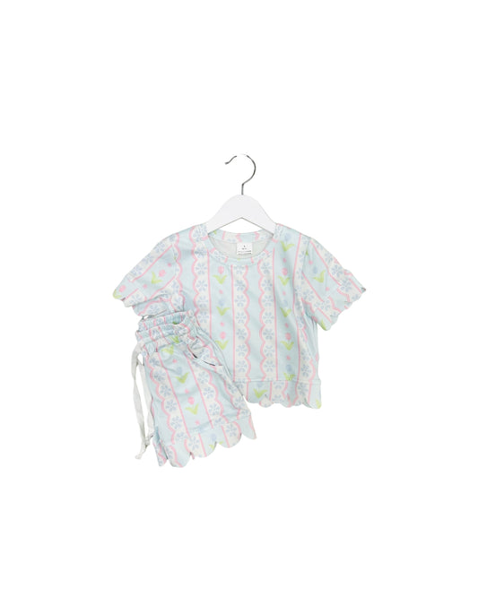 Blue Floral Pink Stripe Scallop Short Set