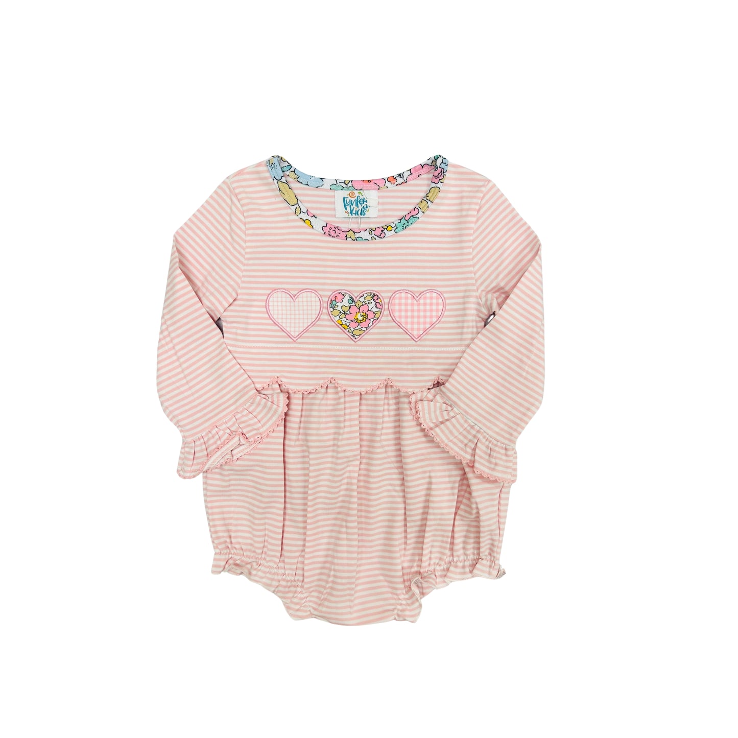 Funfetti Kids Pink Stripe/Floral Appliqué Heart Bubble