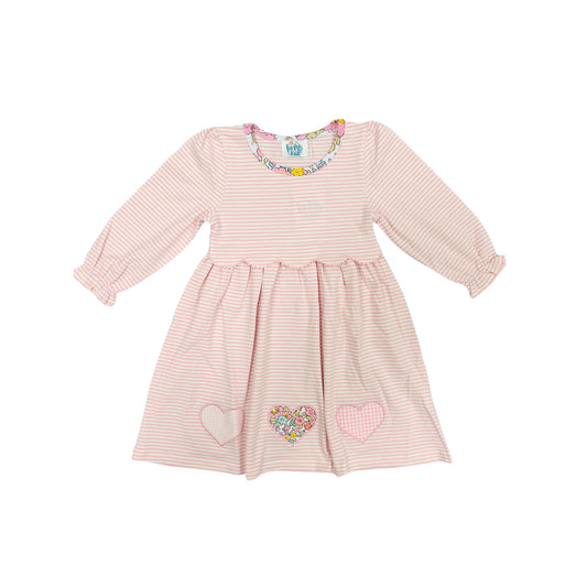 Funfetti Kids Pink Stripe/Floral Appliqué Heart Dress