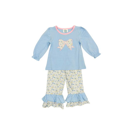 Funfetti Kids Floral Bow Applique Pant Set