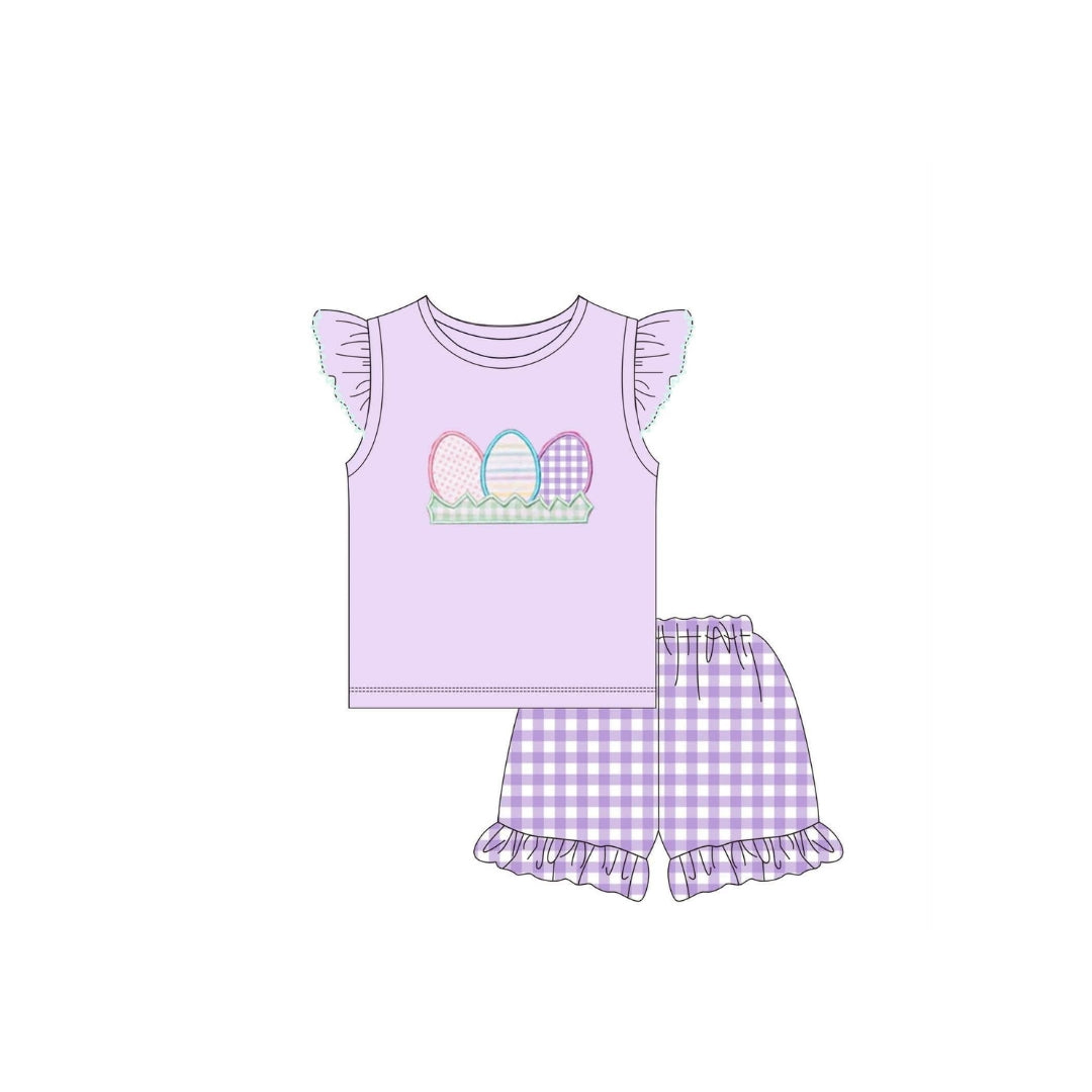 PRE ORDER - Funfetti Kids Multi Easter Egg Applique Gingham Short Set