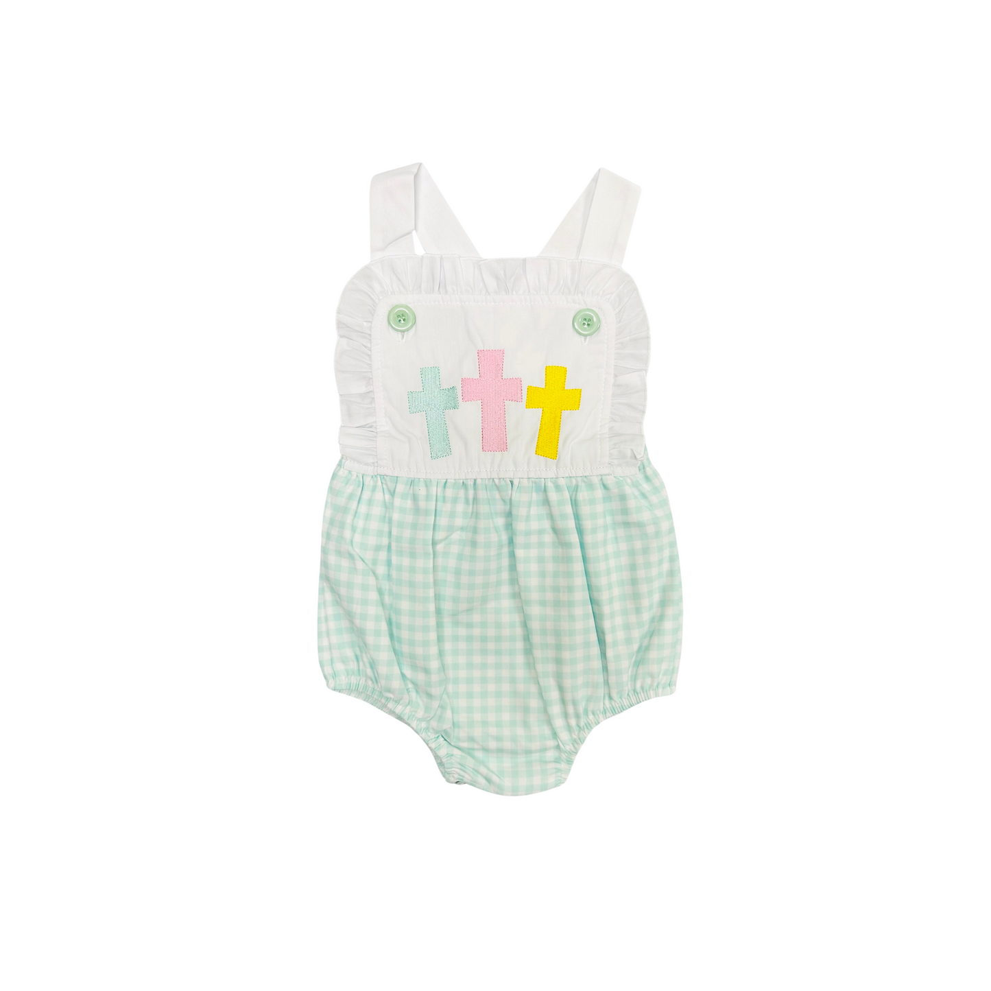 Funfetti Kids Embroidered Cross Mint Check Bubble