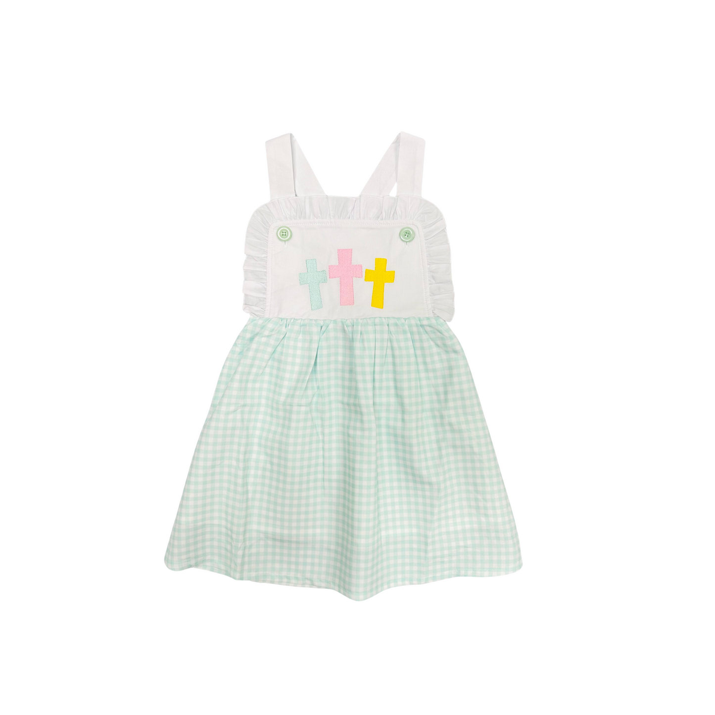 Funfetti Kids Embroidered Cross Mint Check Dress