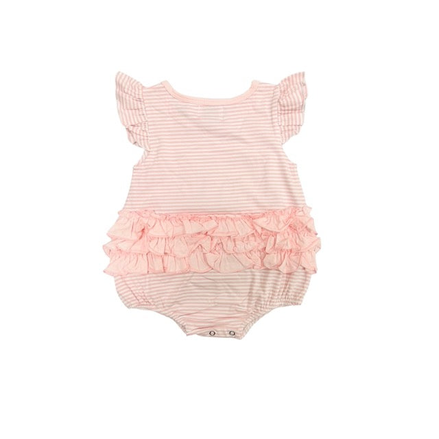 Funfetti Kids Girl Pink Stripe Baseball Bow Applique Ruffle Butt Bubble