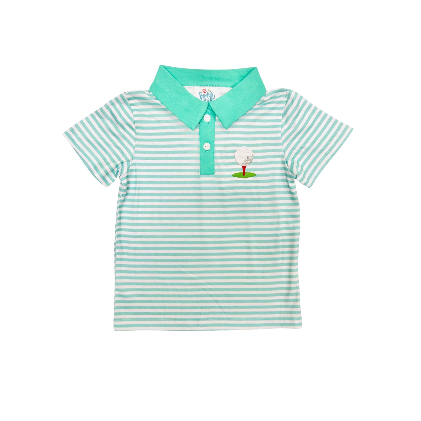 Funfetti Kids Mint Stripe Embroidered Golf Tee Polo