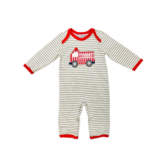 Three Sisters Boy Firetruck Applique Romper