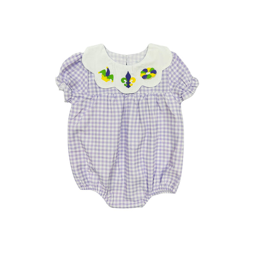 Funfetti Kids Mardi Gras Embroidered Purple Check Bubble