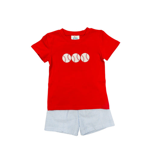 Funfetti Kids Embroidered Baseball/Seersucker Short Set