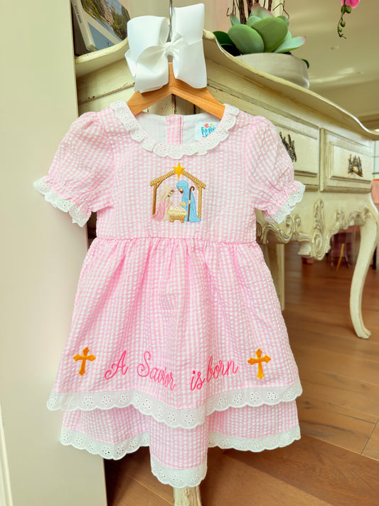 Funfetti Kids A Savior is Born Embroidered Nativity Dress