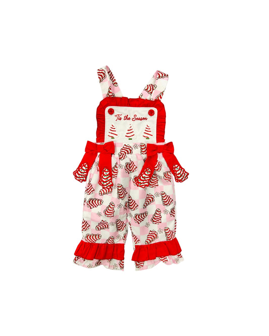 Funfetti Kids Christmas Embroidered Tree Cakes Pink/White Gingham Romper