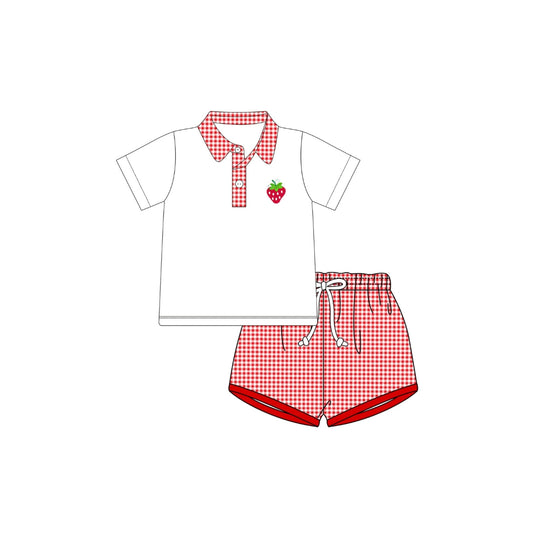PRE ORDER - Funfetti Kids Strawberry Collared GIngham Short Set