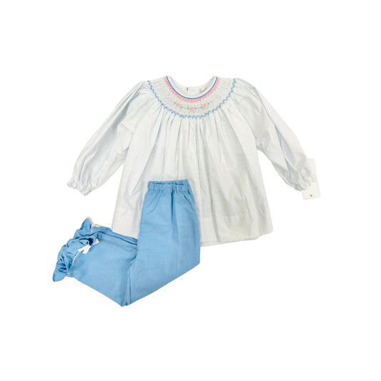 Petit Ami Blue Mini Dot Smocked Pant Set