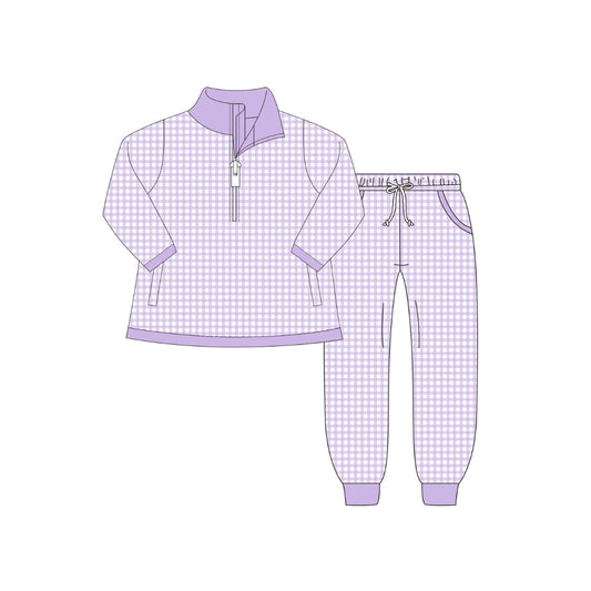 PRE ORDER - Funfetti Kids Purple Gingham Jogger Set