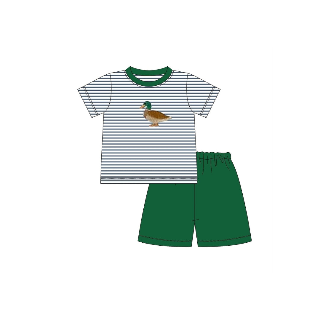 PRE ORDER - Funfetti Kids Mallard Applique Navy Stripe Short Set