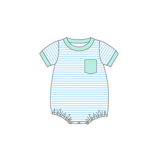 PRE ORDER - Funfetti Kids Blue Knit Stripe Bubble with Mint Trim