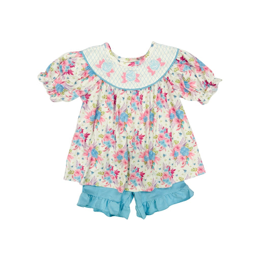 All Over Floral Short Set with Embroidered Flowers