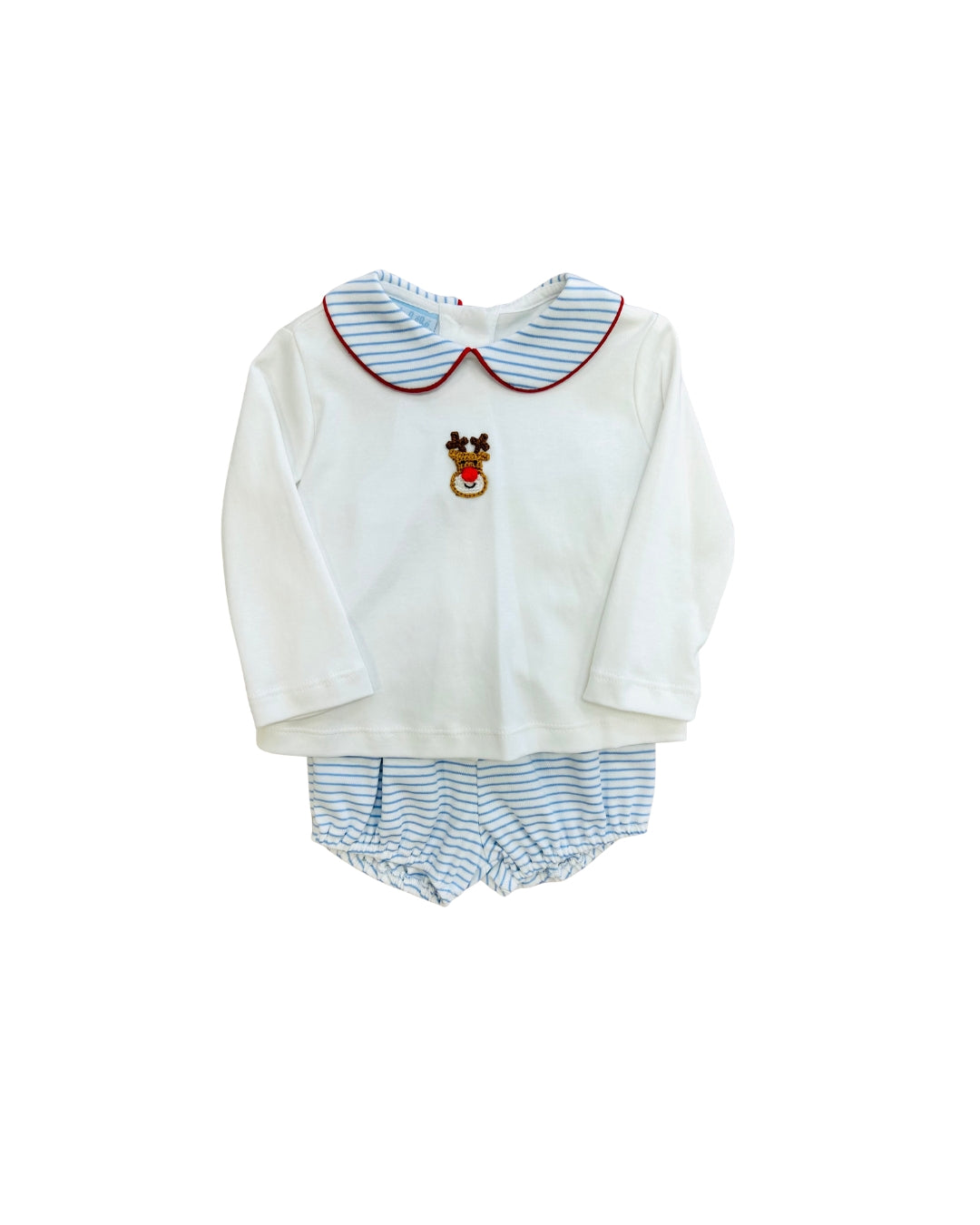 Petit Bebe Blue Stripe Reindeer French Knot Diaper Set
