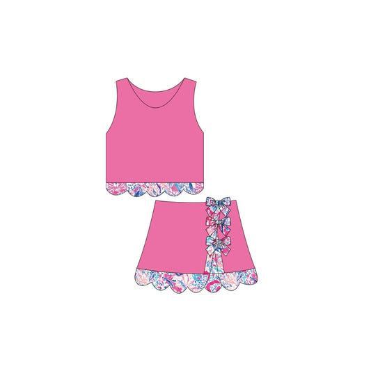 PRE ORDER - Funfetti Kids Hot Pink/Tropical Bow Active Skirt Set