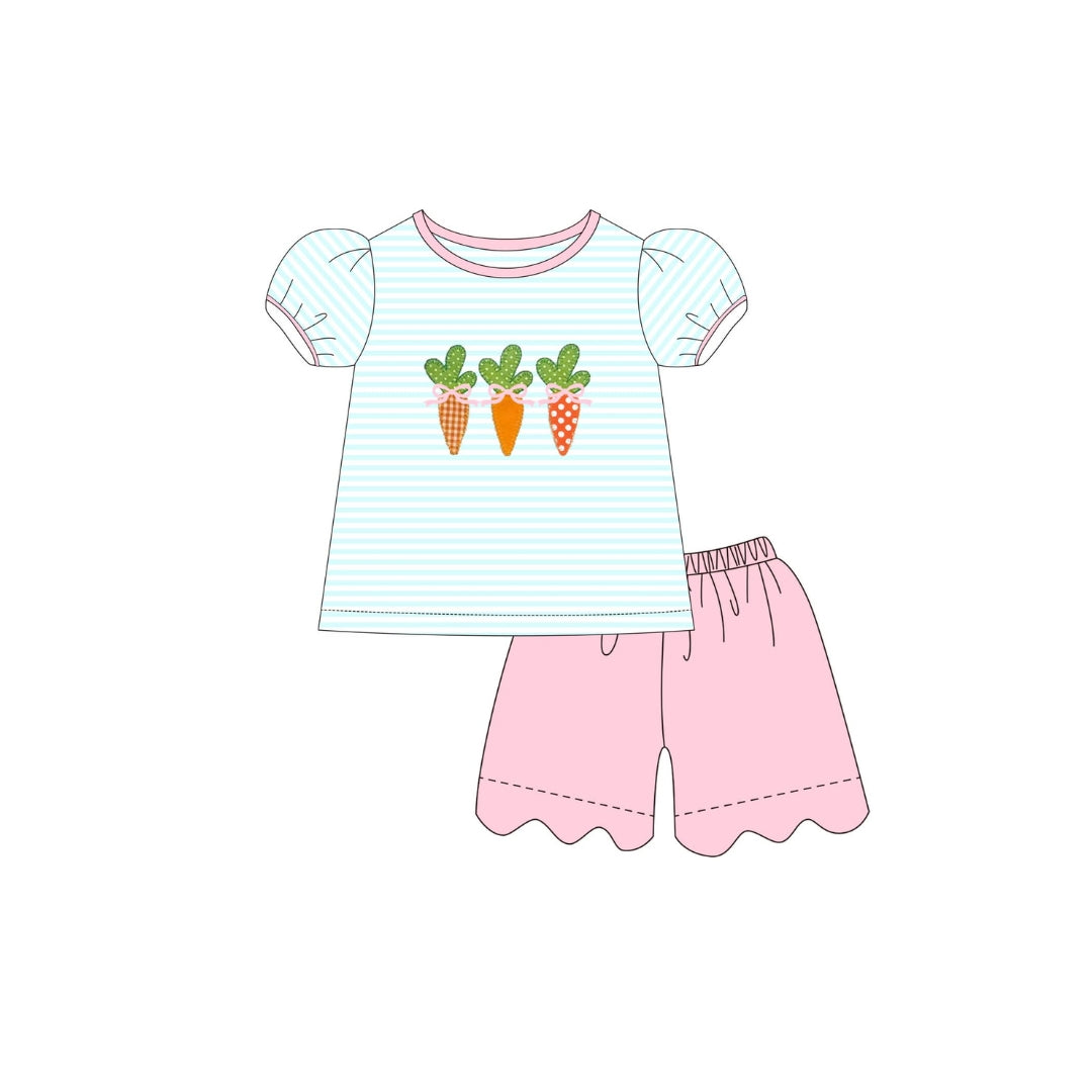 PRE ORDER - Funfetti Kids Mint Stripe/Pink Carrot Short Set