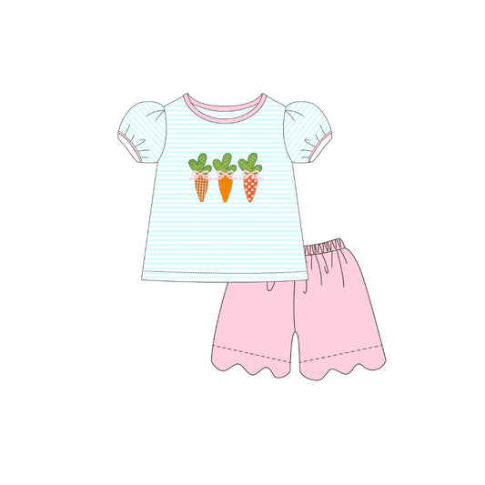 PRE ORDER - Funfetti Kids Mint Stripe/Pink Carrot Short Set