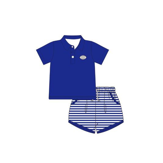 PRE ORDER - Funfetti Kids Royal Blue Stripe Embroidered Football Short Set
