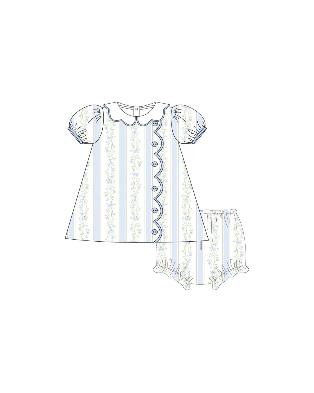 PRE ORDER - Hazel Blue Floral Scallop Bloomer Set