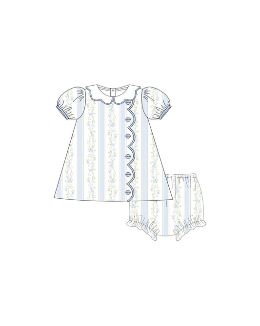 PRE ORDER - Hazel Blue Floral Scallop Bloomer Set