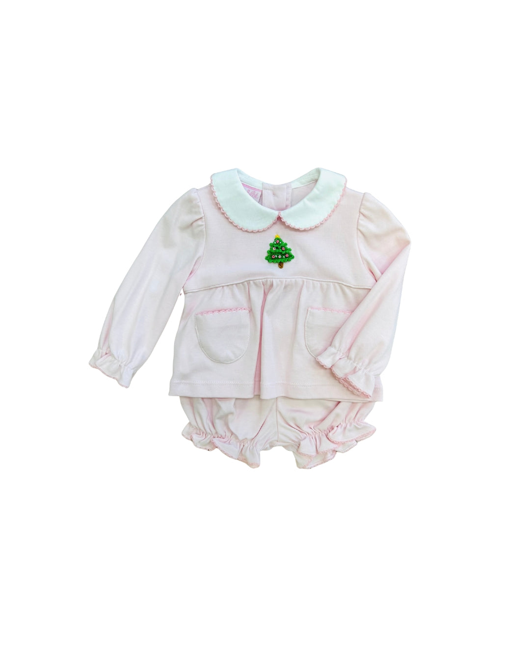 Petit Bebe Pink French Knot Christmas Tree Bloomer Set