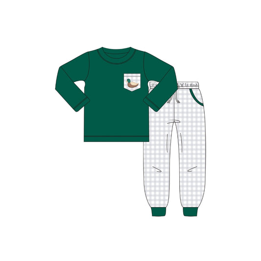 PRE ORDER - Funfetti Kids Green/Grey Gingham Mallard Jogger Set