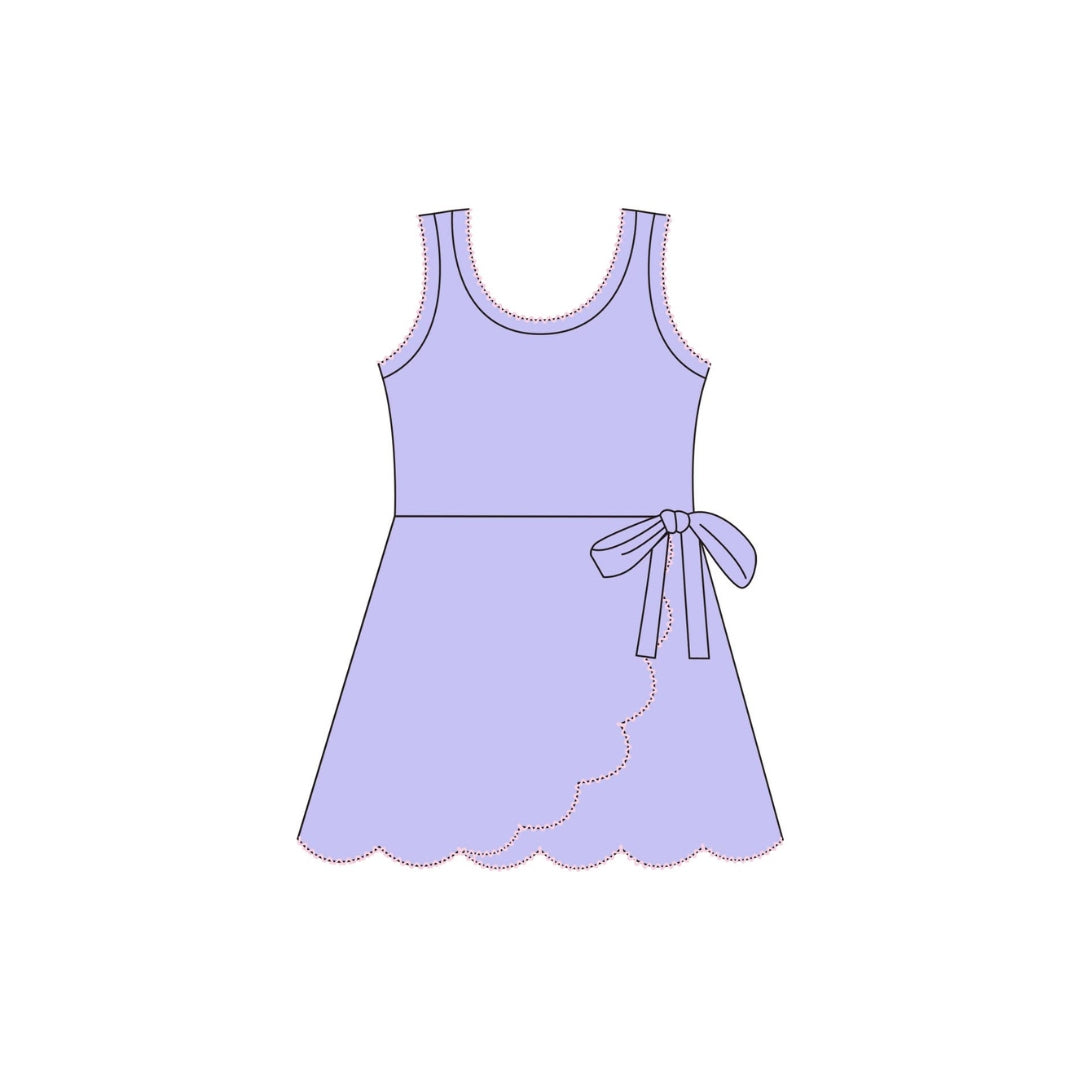 PRE ORDER - Funfetti Kids Purple Active Dress with Scallop Detail and Pink Trim