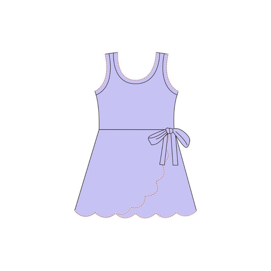 PRE ORDER - Funfetti Kids Purple Active Dress with Scallop Detail and Pink Trim
